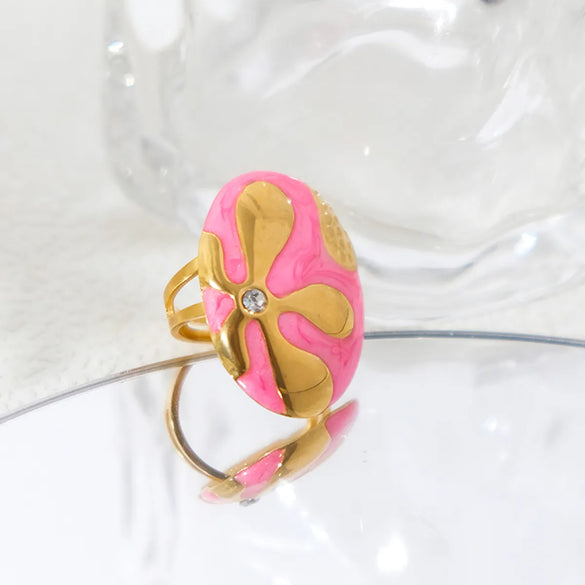 1 Pair Retro Sweet Simple Style Oval Enamel Plating 304 Stainless Steel Zircon 14K Gold Plated Ear Studs