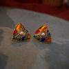 1 Pair Retro Triangle Inlay Alloy Artificial Pearls Ear Studs