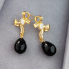 1 Pair Retro Water Droplets Bow Knot Plating Inlay Copper Zircon Drop Earrings