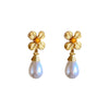 1 Pair Retro Water Droplets Flower Plating Imitation Pearl Alloy Drop Earrings