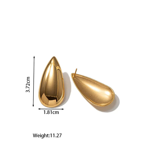 1 Pair Retro Water Droplets Solid Color Plating 304 Stainless Steel 18K Gold Plated Ear Studs