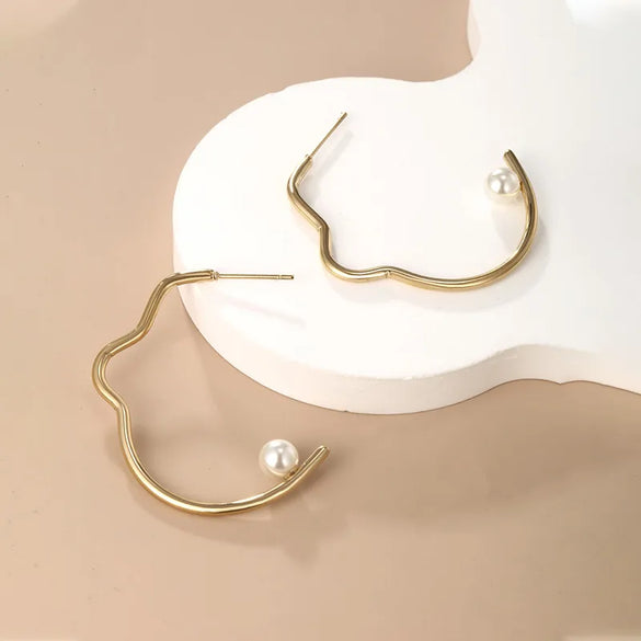 1 Pair Retro XUPING Geometric Round Plating Inlay 304 Stainless Steel Artificial Gemstones Artificial Pearls 18K Gold Plated Ear Studs