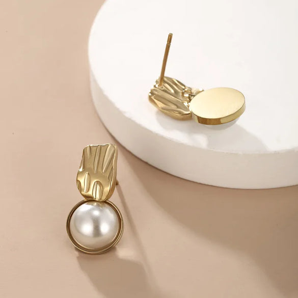 1 Pair Retro XUPING Geometric Round Plating Inlay 304 Stainless Steel Artificial Gemstones Artificial Pearls 18K Gold Plated Ear Studs