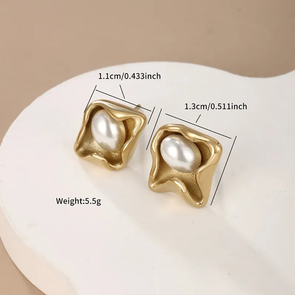 1 Pair Retro XUPING Geometric Round Plating Inlay 304 Stainless Steel Artificial Gemstones Artificial Pearls 18K Gold Plated Ear Studs