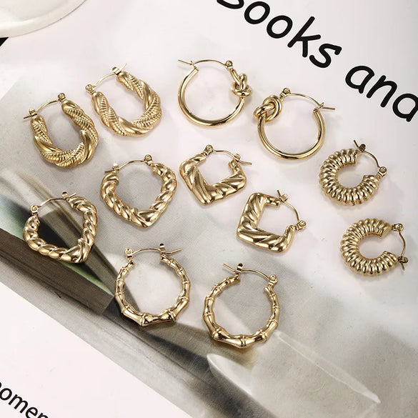 1 Pair Retro XUPING Simple Style Geometric Knot Plating 304 Stainless Steel 18K Gold Plated Earrings