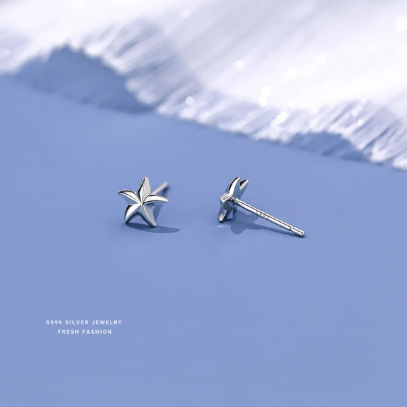 1 Pair S999 Silver Starfish Ear Studs