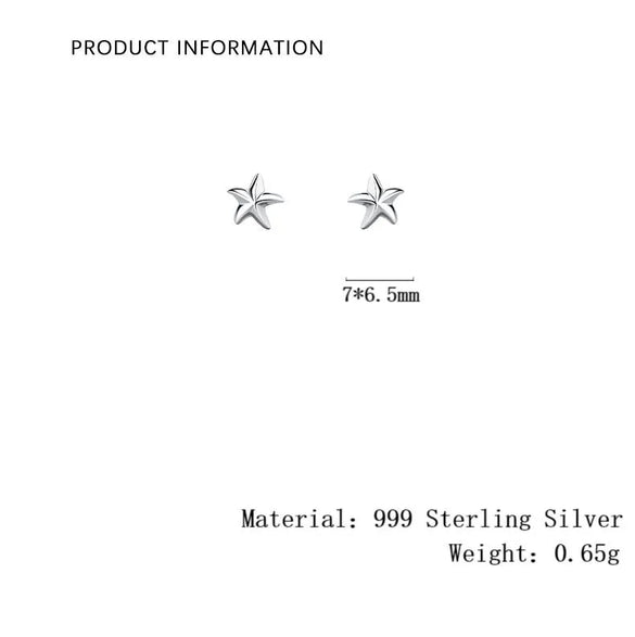 1 Pair S999 Silver Starfish Ear Studs