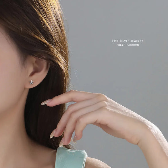 1 Pair S999 Silver Starfish Ear Studs