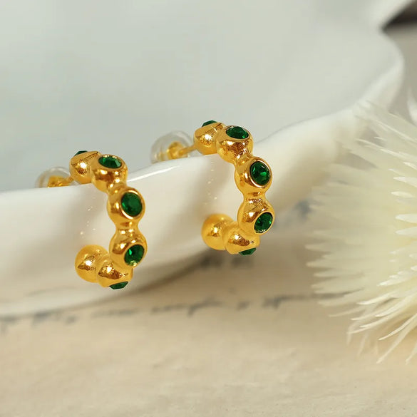 1 Pair Sexy Bohemian Modern Style C Shape Handmade Plating Inlay 304 Stainless Steel Titanium Steel Zircon 18K Gold Plated Ear Studs