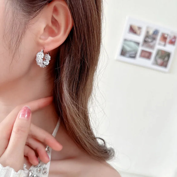1 Pair Sexy Commute Shiny Flower Plating Copper Zircon White Gold Plated Gold Plated Earrings