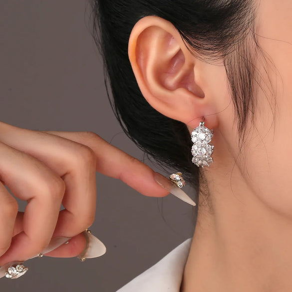 1 Pair Sexy Commute Shiny Flower Plating Copper Zircon White Gold Plated Gold Plated Earrings
