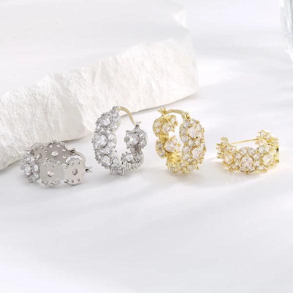 1 Pair Sexy Commute Shiny Flower Plating Copper Zircon White Gold Plated Gold Plated Earrings