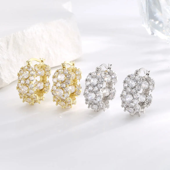 1 Pair Sexy Commute Shiny Flower Plating Copper Zircon White Gold Plated Gold Plated Earrings