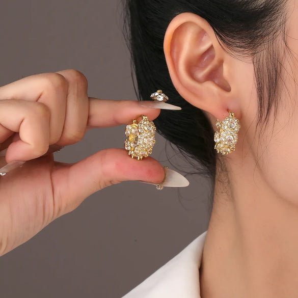 1 Pair Sexy Commute Shiny Flower Plating Copper Zircon White Gold Plated Gold Plated Earrings