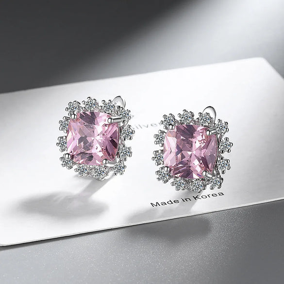 1 Pair Shiny Geometric Inlay Copper Zircon Earrings