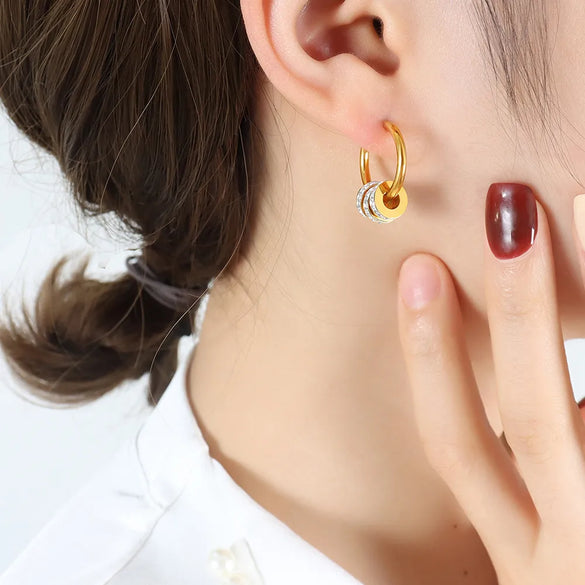 1 Pair Shiny Solid Color Plating Inlay Titanium Steel Artificial Gemstones 18K Gold Plated Earrings