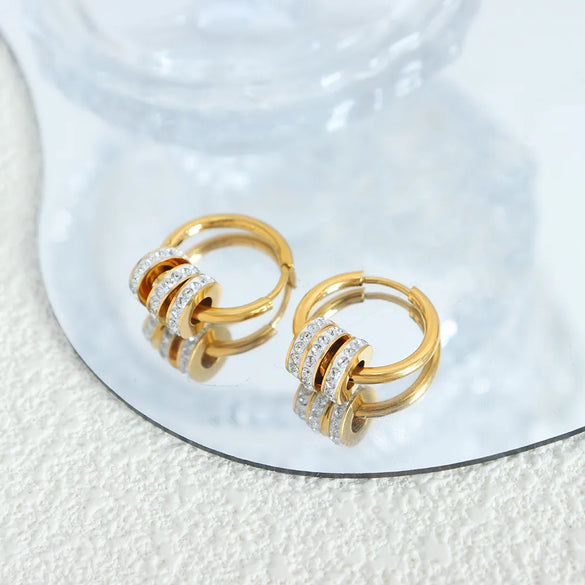 1 Pair Shiny Solid Color Plating Inlay Titanium Steel Artificial Gemstones 18K Gold Plated Earrings