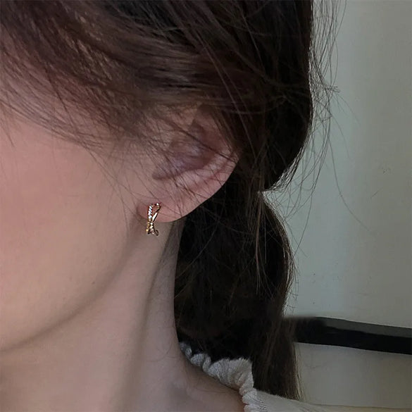 1 Pair Simple Style Bow Knot Inlay Sterling Silver Zircon Ear Studs