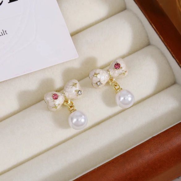1 Pair Simple Style Bow Knot Inlay Zinc Alloy Rhinestones Drop Earrings