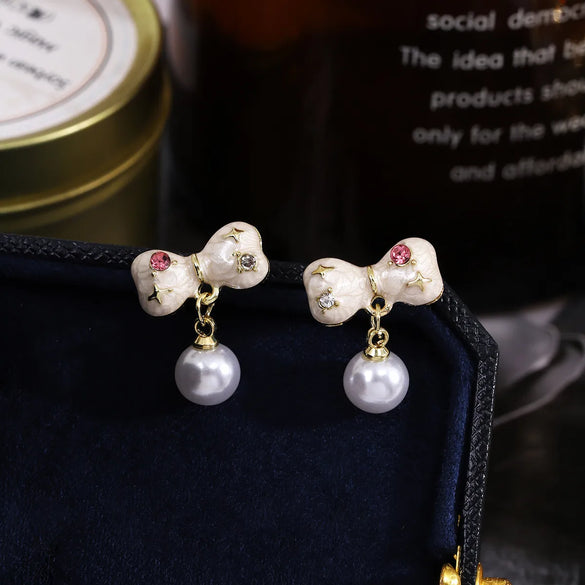 1 Pair Simple Style Bow Knot Inlay Zinc Alloy Rhinestones Drop Earrings