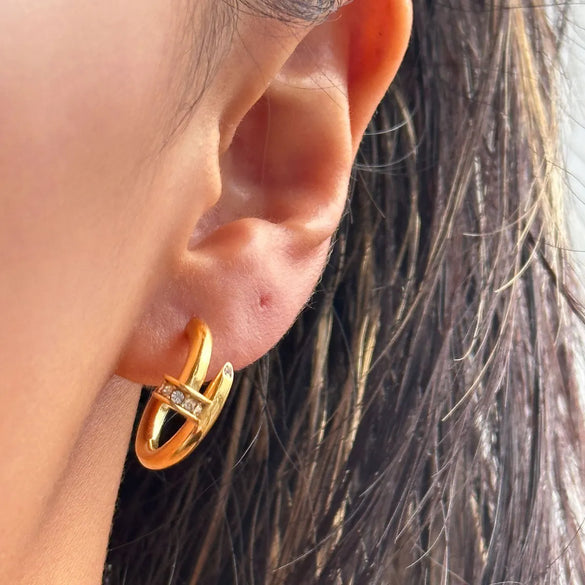 1 Pair Simple Style C Shape Plating Inlay Titanium Steel Zircon Ear Studs