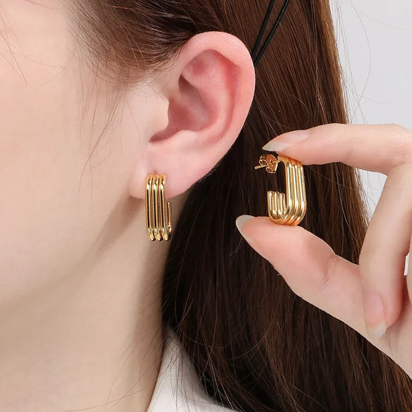 1 Pair Simple Style C Shape U Shape Geometric 304 Stainless Steel 18K Gold Plated Ear Studs