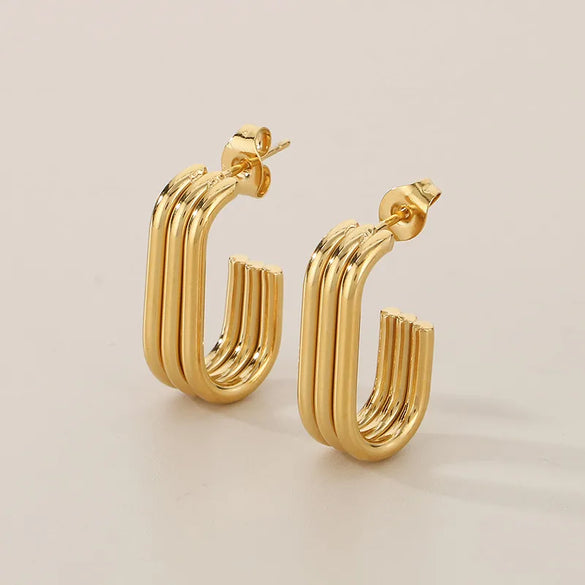 1 Pair Simple Style C Shape U Shape Geometric 304 Stainless Steel 18K Gold Plated Ear Studs