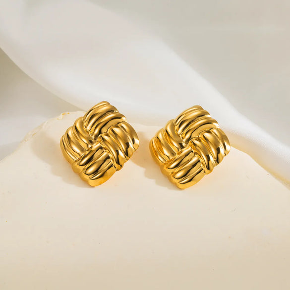 1 Pair Simple Style Classic Style Argyle Stainless Steel 14K Gold Plated Ear Studs