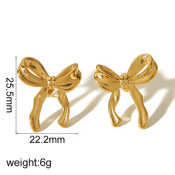 1 Pair Simple Style Classic Style Bow Knot Polishing Plating 304 Stainless Steel 18K Gold Plated Ear Studs