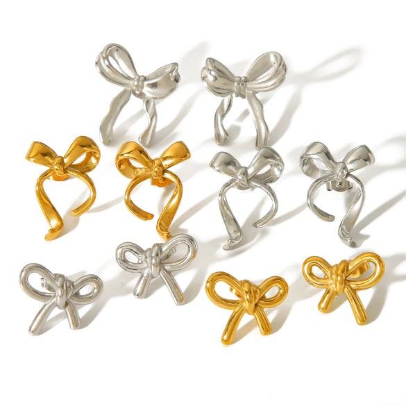 1 Pair Simple Style Classic Style Bow Knot Polishing Plating 304 Stainless Steel 18K Gold Plated Ear Studs