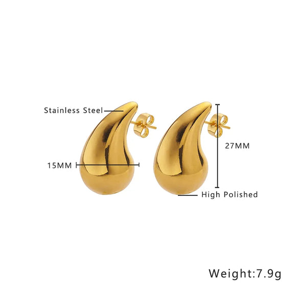 1 Pair Simple Style Classic Style Commute Water Droplets 304 Stainless Steel Titanium Steel 18K Gold Plated Ear Studs