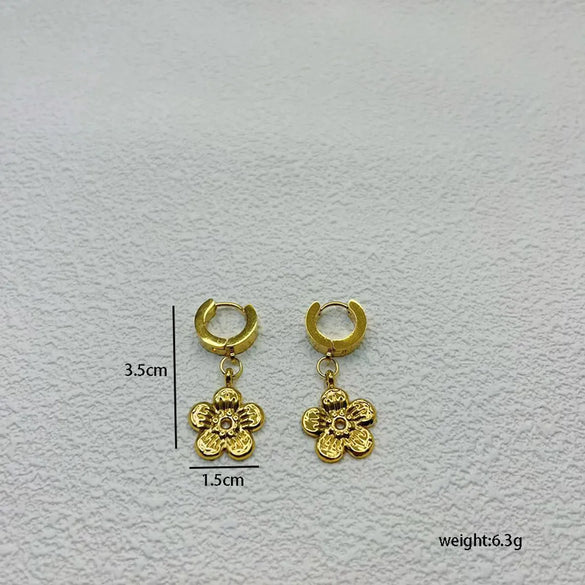 1 Pair Simple Style Classic Style Flower Plating 201 Stainless Steel Gold Plated Drop Earrings