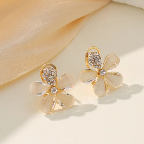 1 Pair Simple Style Classic Style Flower Plating Inlay Brass Zircon 14k Gold Plated 18k Gold Plated Drop Earrings