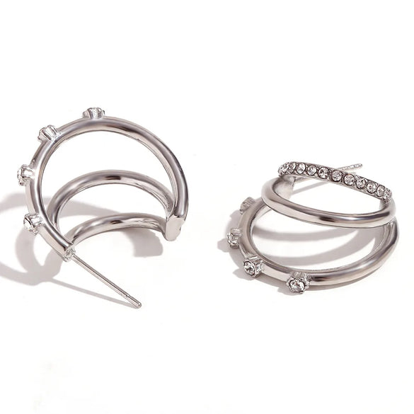 1 Pair Simple Style Classic Style Geometric Plating Inlay 304 Stainless Steel Rhinestones 18K Gold Plated Ear Studs