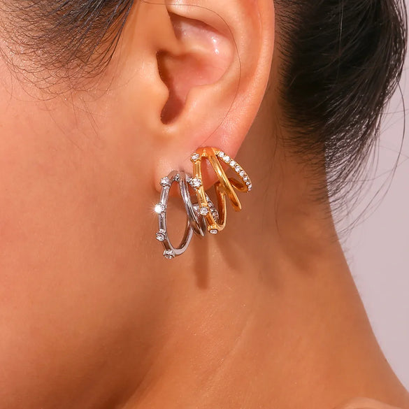 1 Pair Simple Style Classic Style Geometric Plating Inlay 304 Stainless Steel Rhinestones 18K Gold Plated Ear Studs