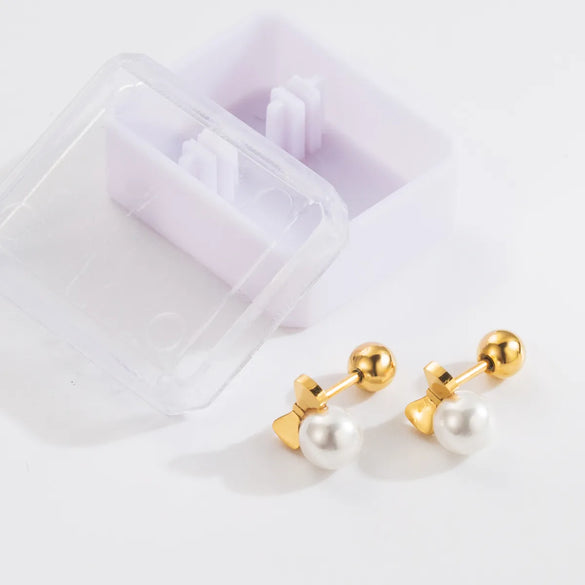 1 Pair Simple Style Classic Style Heart Shape Bow Knot Plating 304 Stainless Steel 14K Gold Plated Ear Studs