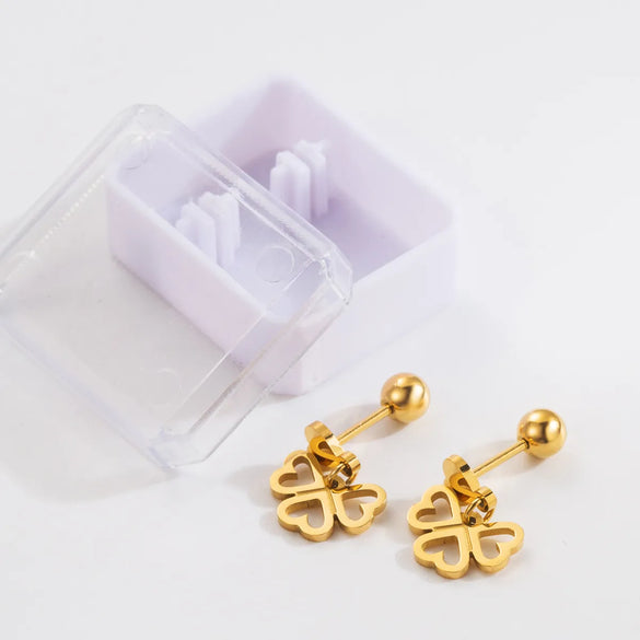 1 Pair Simple Style Classic Style Heart Shape Bow Knot Plating 304 Stainless Steel 14K Gold Plated Ear Studs