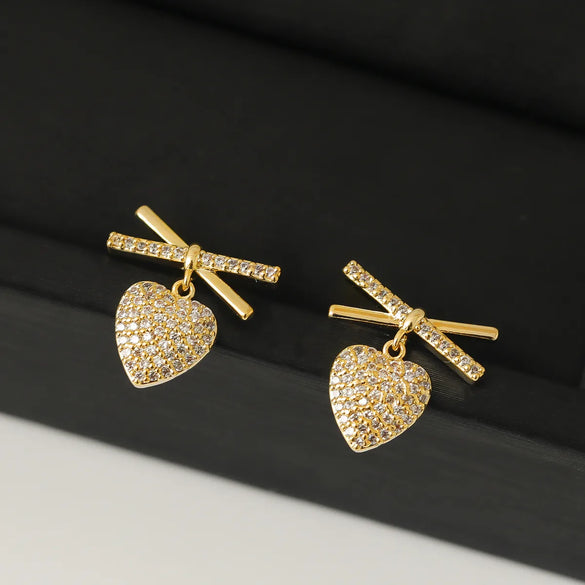 1 Pair Simple Style Classic Style Heart Shape Plating Inlay Copper Zircon 16K Gold Plated Drop Earrings