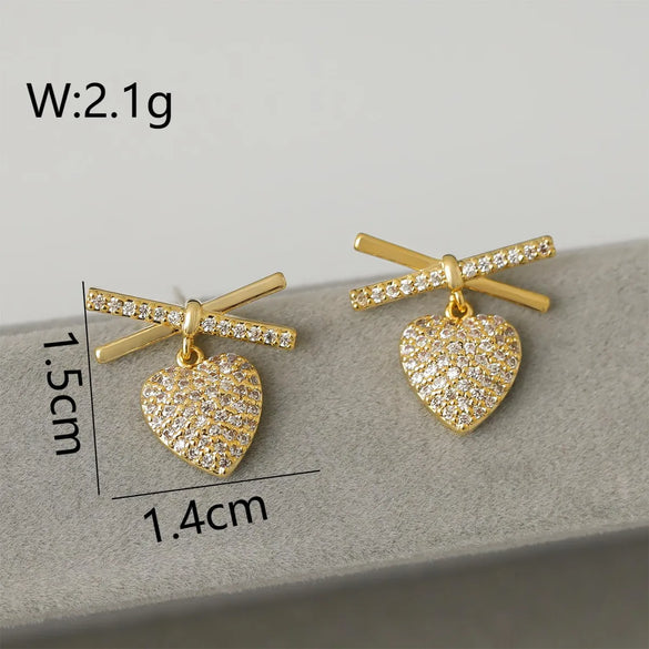 1 Pair Simple Style Classic Style Heart Shape Plating Inlay Copper Zircon 16K Gold Plated Drop Earrings