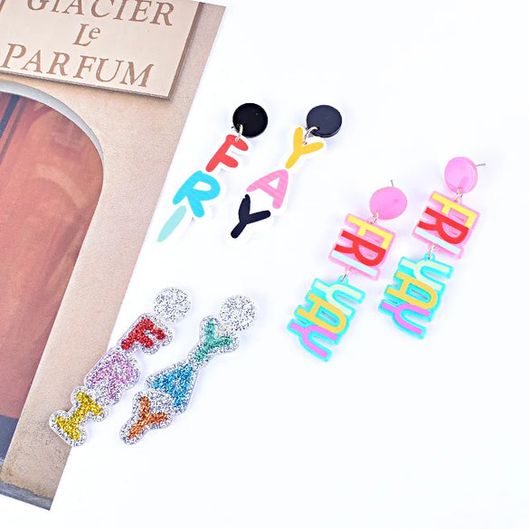 1 Pair Simple Style Classic Style Letter Printing Arylic Drop Earrings