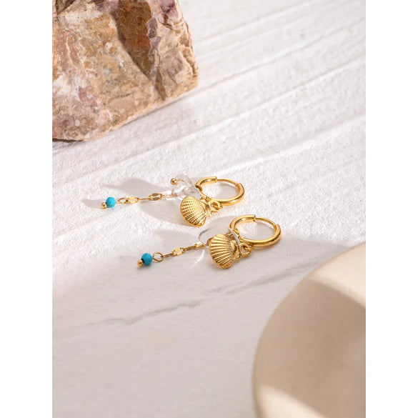 1 Pair Simple Style Classic Style Shell 304 Stainless Steel Drop Earrings