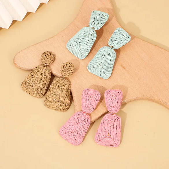 1 Pair Simple Style Classic Style Solid Color Patchwork Alloy Raffia Drop Earrings