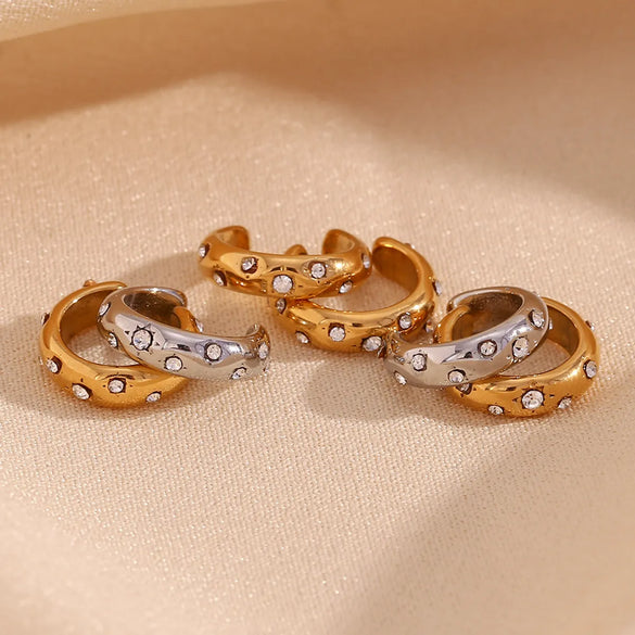 1 Pair Simple Style Classic Style Solid Color Plating Inlay Stainless Steel Rhinestones 18k Gold Plated Ear Studs