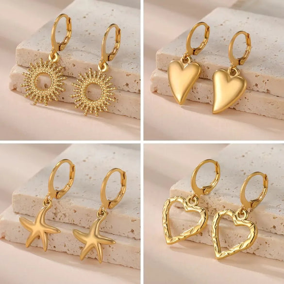 1 Pair Simple Style Classic Style Sun Starfish Shell Plating 304 Stainless Steel Drop Earrings
