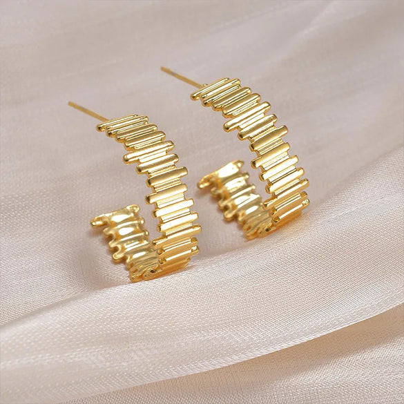 1 Pair Simple Style Commute C Shape Stripe Plating 304 Stainless Steel 18K Gold Plated Earrings