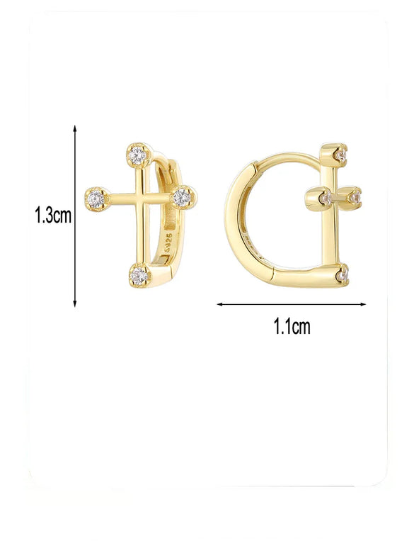 1 Pair Simple Style Commute Geometric Cross Plating Inlay Sterling Silver Zircon Earrings