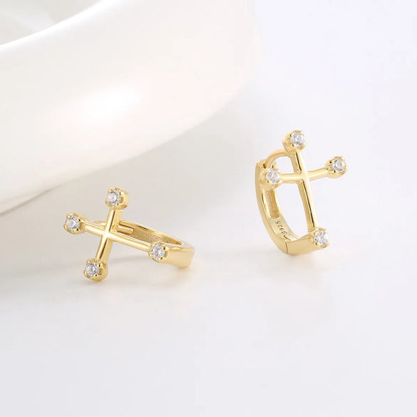 1 Pair Simple Style Commute Geometric Cross Plating Inlay Sterling Silver Zircon Earrings