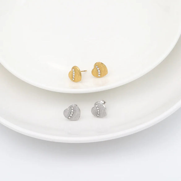 1 Pair Simple Style Commute Heart Shape Inlay 304 Stainless Steel Zircon 18K Gold Plated Ear Studs