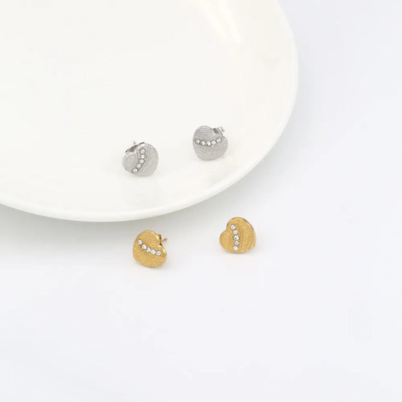 1 Pair Simple Style Commute Heart Shape Inlay 304 Stainless Steel Zircon 18K Gold Plated Ear Studs