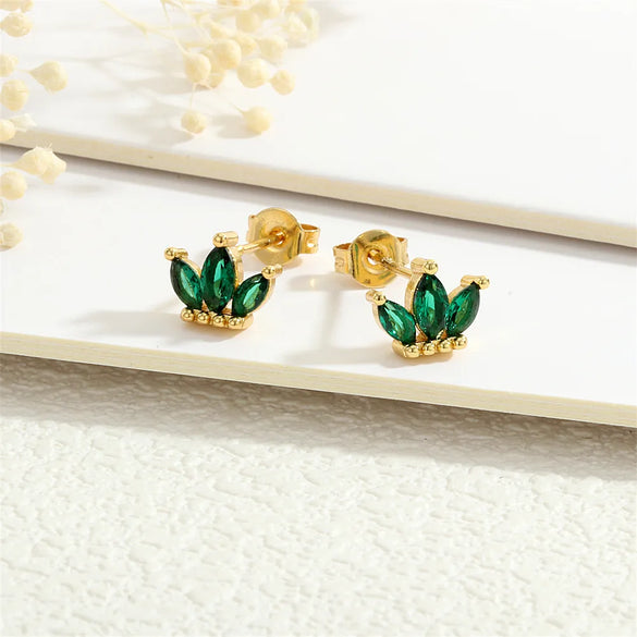1 Pair Simple Style Commute Leaves Plating Inlay Copper Zircon 18K Gold Plated Ear Studs